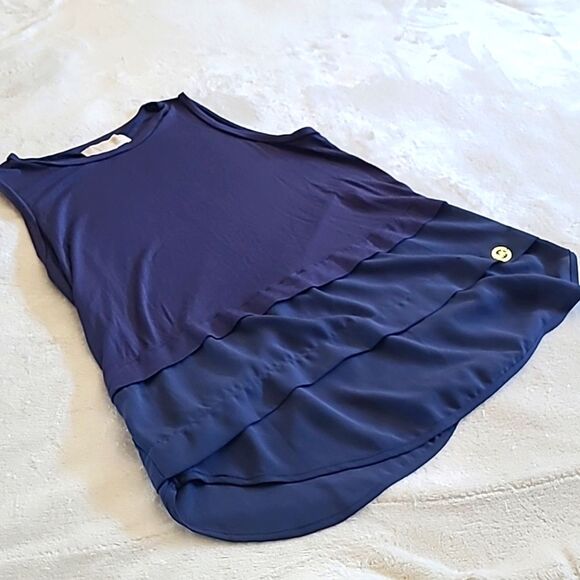 Michael Kors Womens Small Tiered Sleeveless Tank Top Blouse Round Hem Navy Blue - Picture 15 of 15